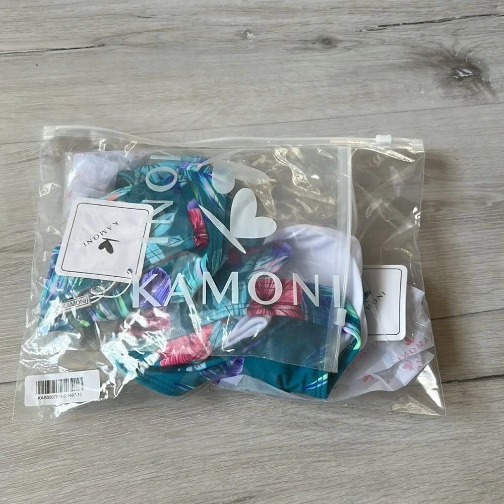 Kamoni Tropical Floral‎ Bikini Set Teal Blue Pink Small New With Tags